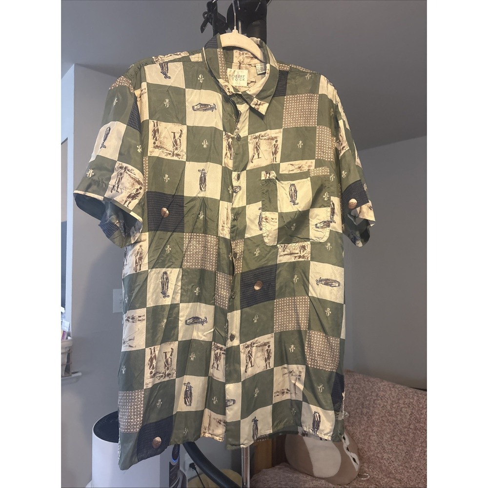 Vintage Robert Stock 100% silk Men's shirt Size M Golf New Orlean Saints‎